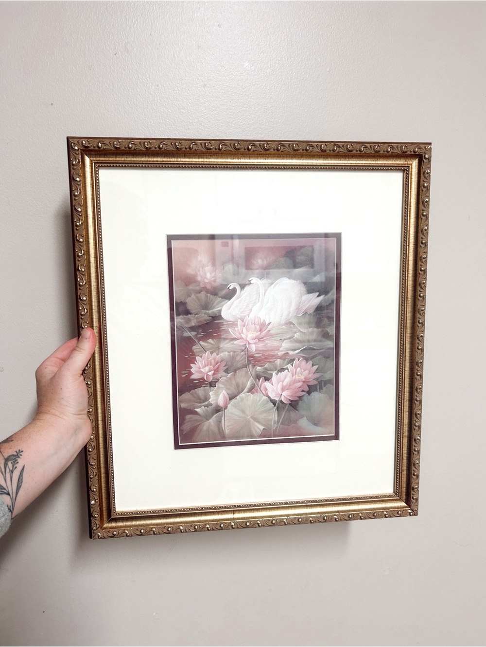 Gold Framed Swan and Waterlilies Wall Art